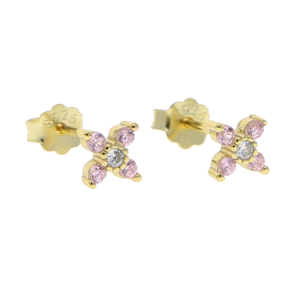 Real 925 sterling silver mini butterfly stud earring with pink white cz paved gold color tiny animals wedding stud earring bulk