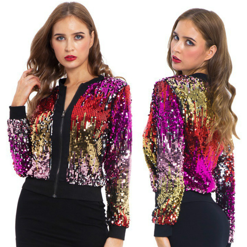 New Fashion Cool Women Gradient Color Baseball Jacket Sequins Ladies Outerwear Casual Coat Fashion Embellished Jacket Sexy Night Club Jacke, Picture color
New Fashion Cool Women Gradient Color Baseball Jacket Sequins Ladies Outerwear Casual Coat Fashion Embellished Jacket Sexy Night Club Jacke, Picture color