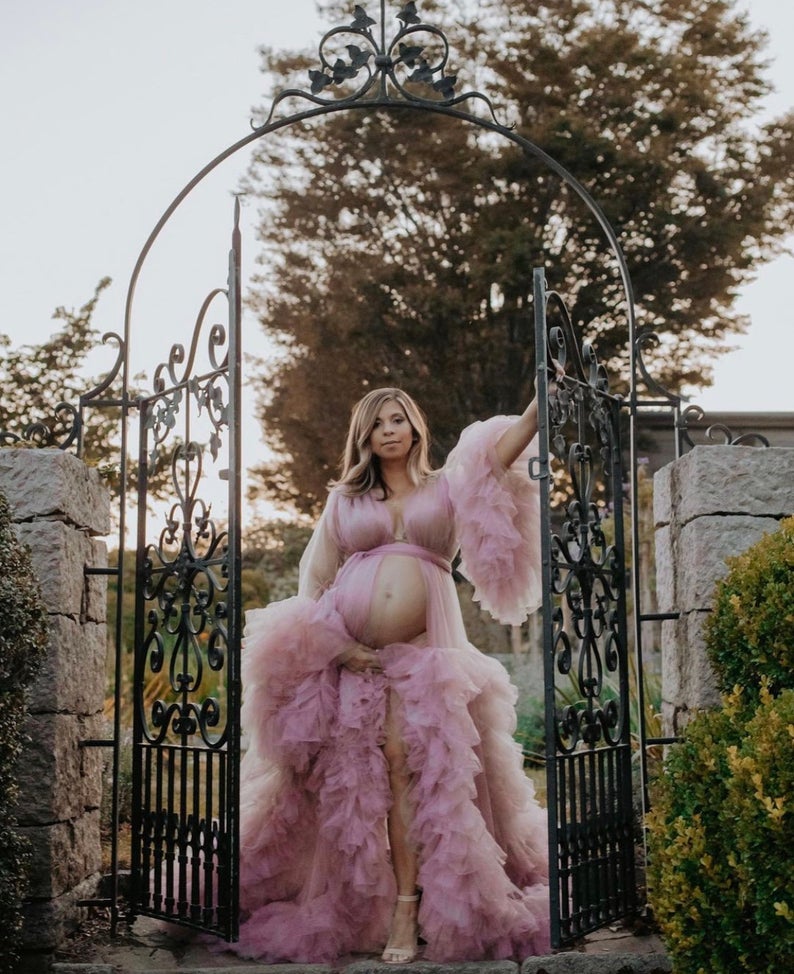 Vintage Maternity Bridal Undergarments Long Sleeves Wedding Sleepwear Bathrobe Nightgowns Tiered Ruffles Robes for Women Photoshoot