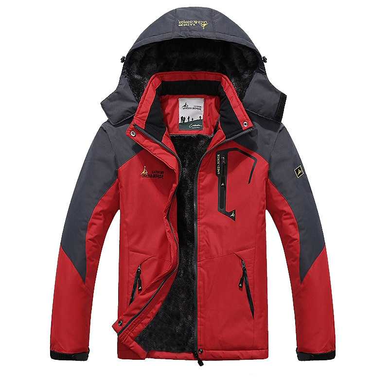 Warm Hooded Jacket Men's Windproof Hiking Jackets Outdoor Mountain Hiking Winter Trekking Jacket Men Windbreaker Fleece Coats 201127