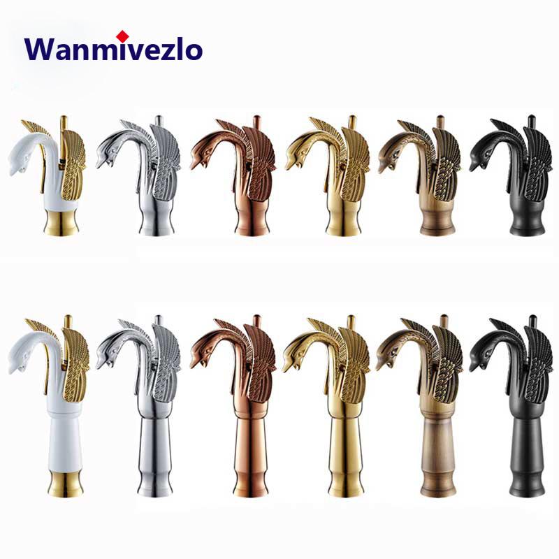 Golden Swan Basin Sink Faucet Single Handle Countertop Bathroom Mixer Tap Deck Mounted Brass Hot Cold Water Tap Chrome Mixer