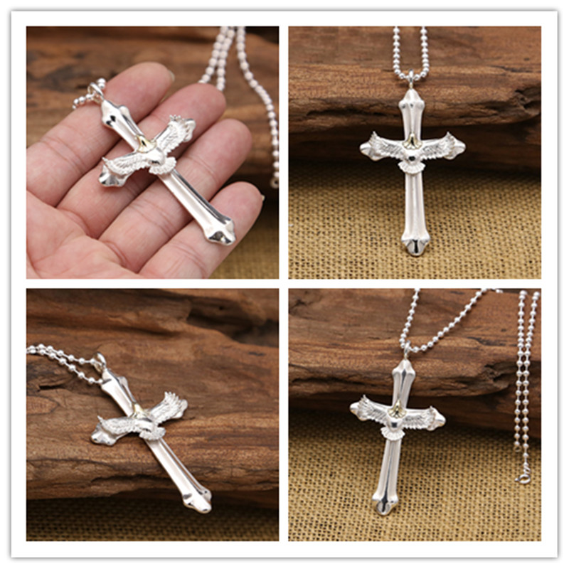 New 925 sterling silver handmade eagle cross pendant designer jewelry antique silver crosses necklace pendants 2-tone colors without chain