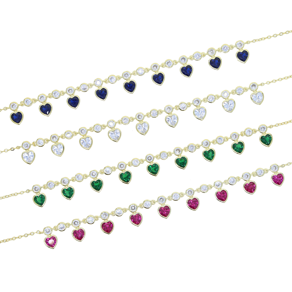 2021 gold metal color red blue green white heart drop charm cz station link chain choker necklace for 2021 valentines day gift