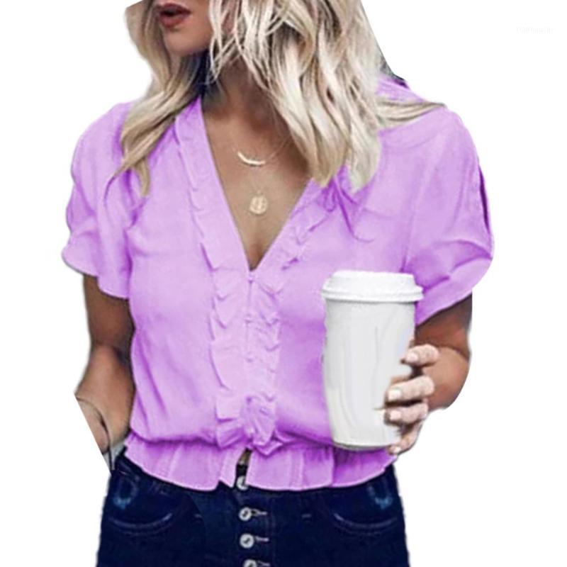 Casual Women Shirt Solid Color Short Sleeve Deep V Neck Ruffled Hem Blouse Top1, Pink
Casual Women Shirt Solid Color Short Sleeve Deep V Neck Ruffled Hem Blouse Top1, Pink