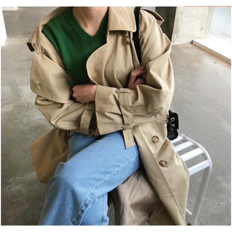 Women Autumn Long Sleeve Double Breasted Long Trench Coat Female Pocket Straight Shirt Windbreaker Manteau Femme Hiver Overcoat 201102