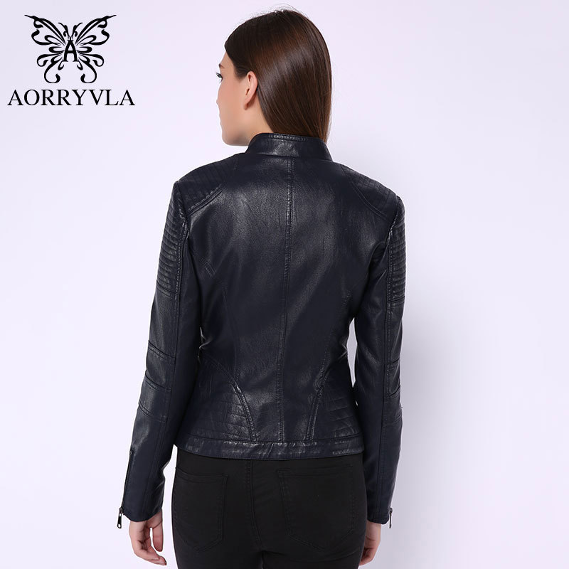 Fashion Women Leather Jacket Vintage Women's PU Leather Jacket Mandarin Collar Slim Female Black Faux Leather Outwear 201020