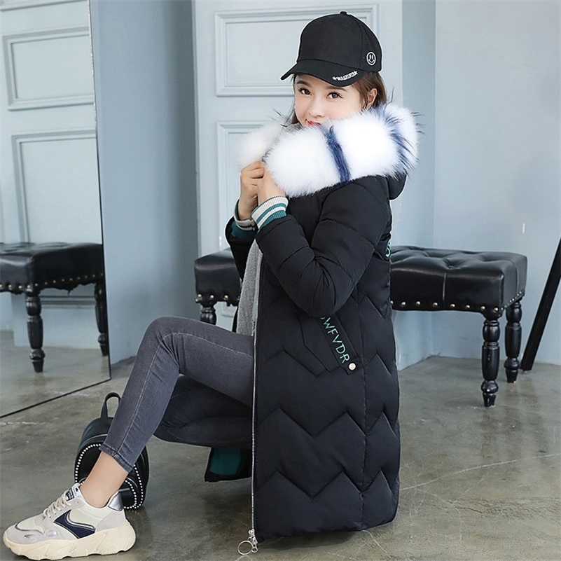 Long Colorful Fur Women Hooded Bakery Oversize Winter Down Coat Thick Warm Jacket Cotton Padded Wadded Parkas Big Pocket Y201001