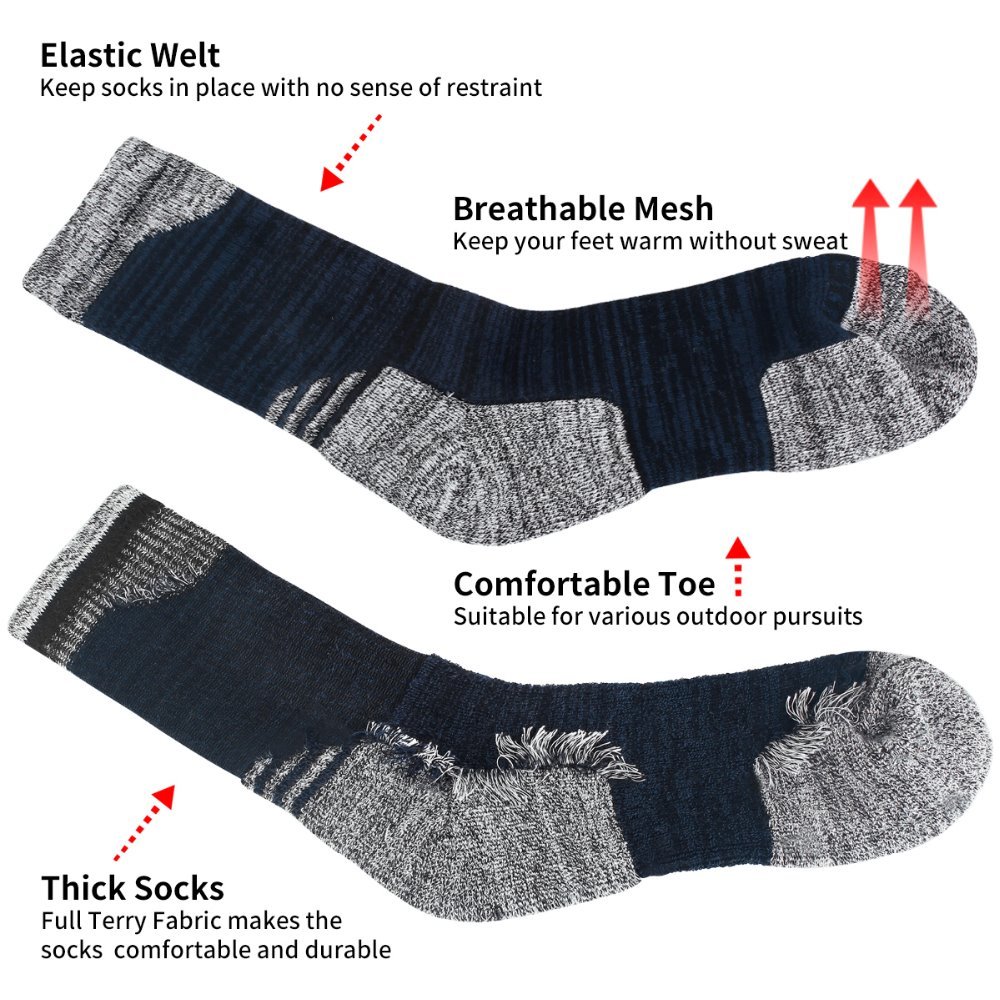 YUEDGE Men's 5 Pairs Terry Cushion Cotton Crew Socks Outdoor Hiking Walking Backpacking Trekking Athletic Sports Socks 38-45 EU 201112