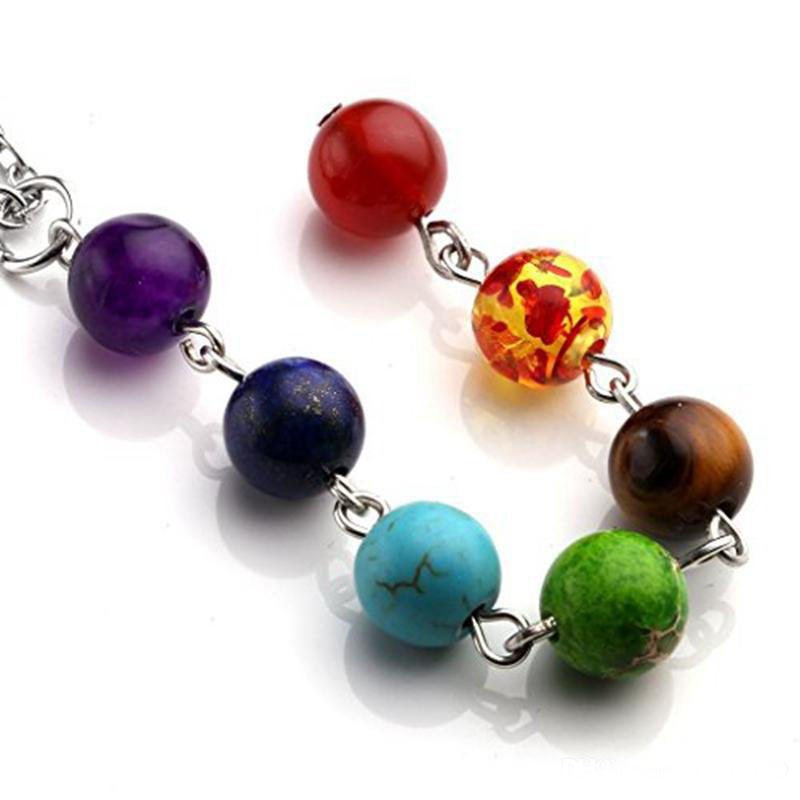 Lava 7 Chakra Beaded Pendent for Women Spiritual Healing Energy Beads Yoga Stone Chain Necklaecs