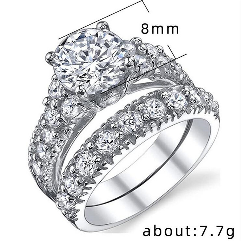 Classical Vintage Fashion Jewelry Couple Rings 925 Sterling Silver Round Cut White Topaz CZ Diamond Party Women Wedding Bridal Ring Set Gift
