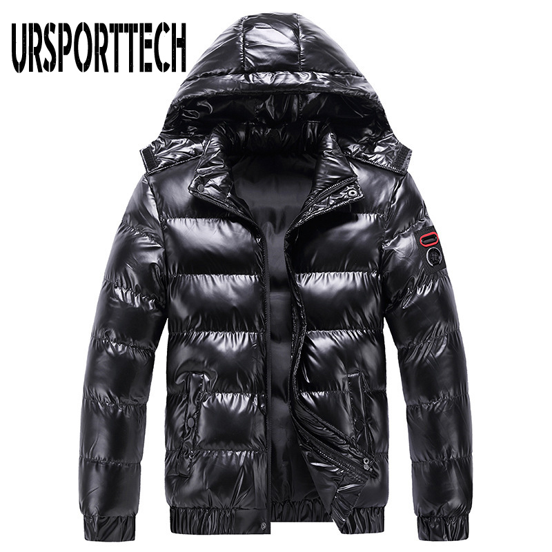 Bright Leather Winter Men's Jacket Casual Parka Outwear Waterproof Thicken Warm Stand Collar Outwear Coat Men Clothing 201128
