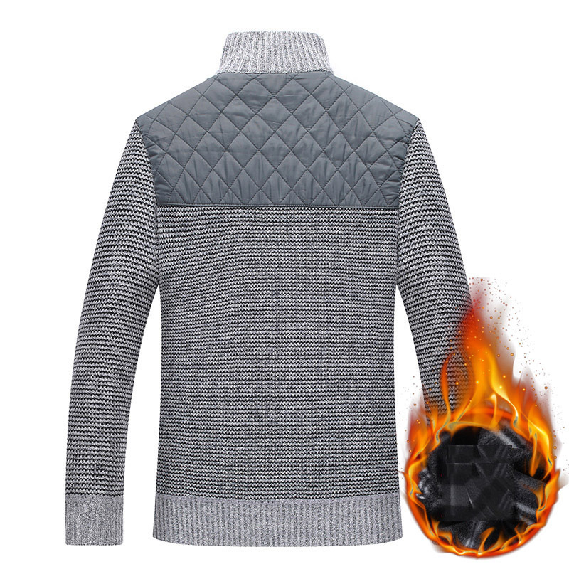 Men's Coats Clothes Knitted Cardigan Sweater Winter Male Stand Velet Patchwork Casual Knitwear Oversized Windbreak Sweater Man 201118