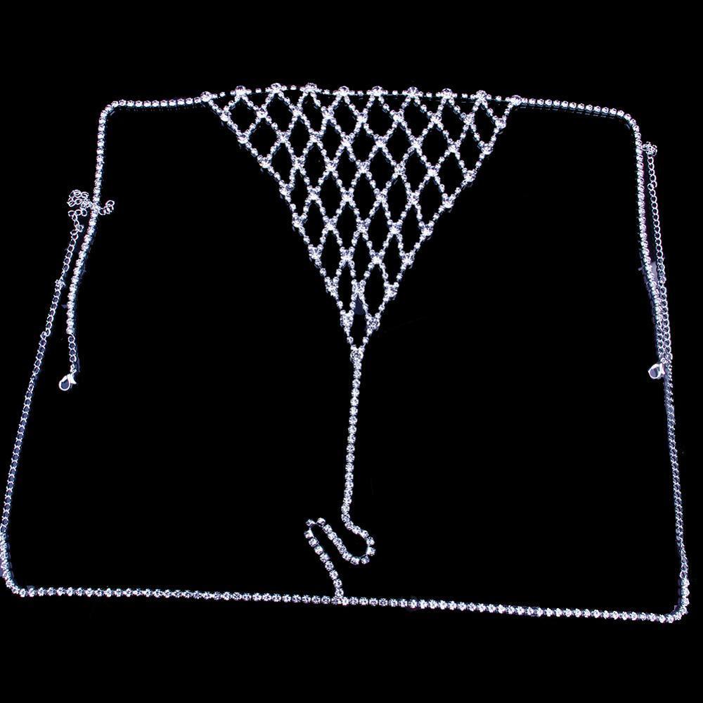 New Lovers Sexy Mesh Body Chain Necklace Crystal Bra and Thong Panties for Women Rhinestone Body Accessories Jewelry Underwe Set T200508