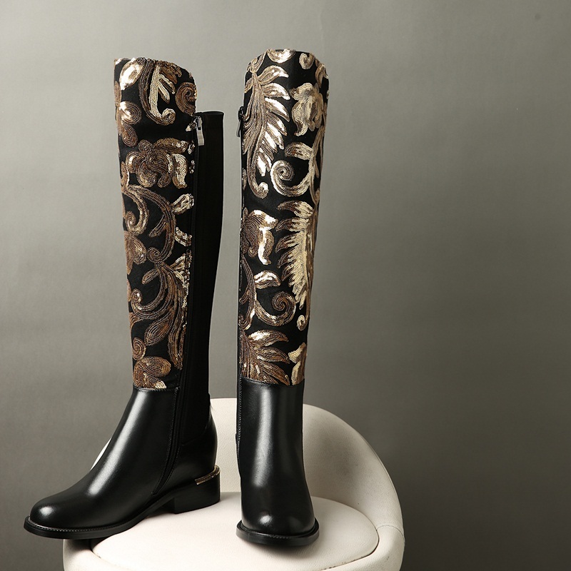 2021 New Genuine Black Leather Women's Shoes Thigh Knee High Heels Big 34-42 Size Boots Afev