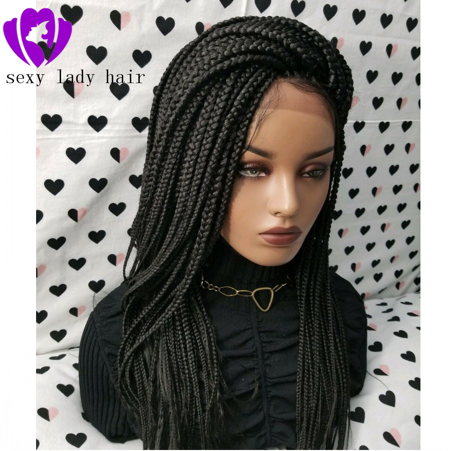 Free part fully Hand Braided Full Lace front Braided Wig natural box braids synthetic lace frontal wig Bleached knots with baby hair