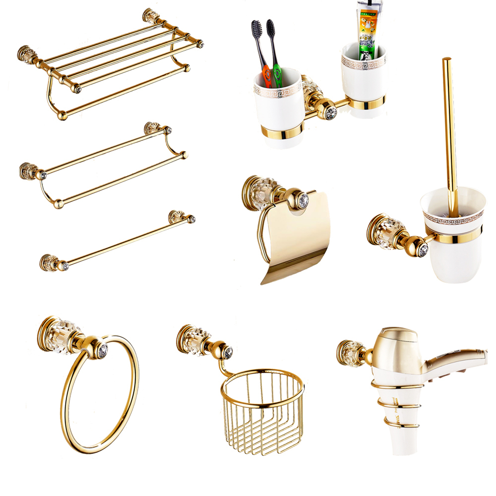 European Gold Bathroom Hardware Set Antique Crystal Bathroom Accessories Wall Mounted Polish Finish Brass Bathroom Products rw0 LJ201211
European Gold Bathroom Hardware Set Antique Crystal Bathroom Accessories Wall Mounted Polish Finish Brass Bathroom Products rw0 LJ201211