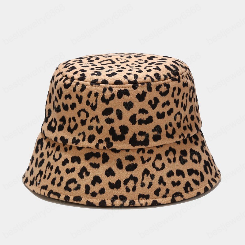 Autumn Winter Cow Leopard Woolen Women Bucket Hat Outdoor Fashion Thick Warm Fisherman Hat Lady Girls Travel Basin Cap Panama