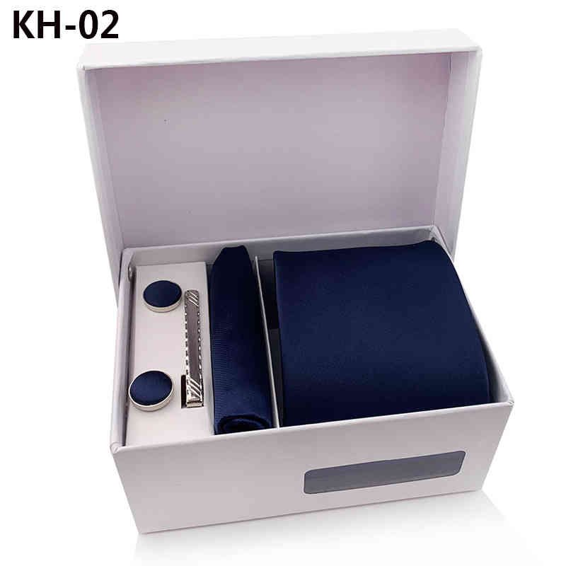 Necktie Scarf Corbata 2021 Plain Men's Tie Gift Box 6-piece Pocket Collar Clip Cuffs