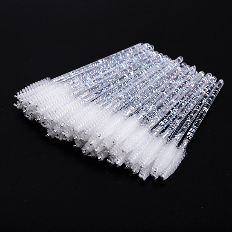 zwellbe Good Quality Disposable 50 Pcs/Pack Crystal Eyelash Makeup Brush Diamond Handle Mascara Wands Eyelash Extension Tool
