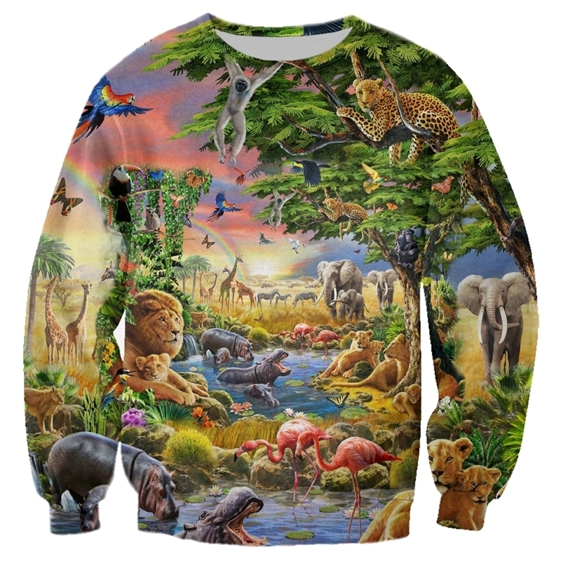 Animal world lion / hippo / elephant 3D Printed Sweatshirt For Men/Women Harajuku Fashion Long sleeve sweatshirt Casual Pullover 201020