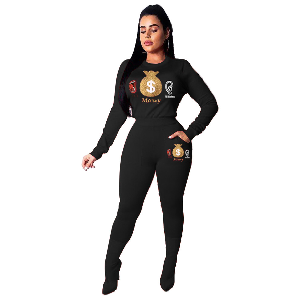 Pants Spot trend 2021 European American bronzing pattern sports and leisure long two-piece suit