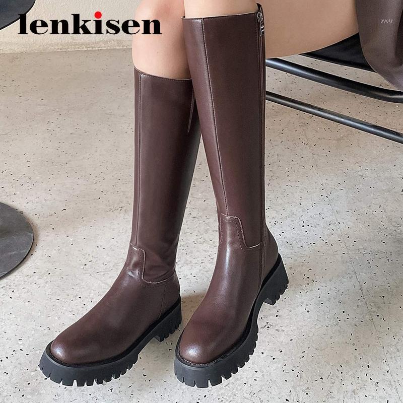 Lenkisen equestrian boots genuine leather platform classics round toe thick med heel zip beauty lady dress knee-high boots L101, Black
Lenkisen equestrian boots genuine leather platform classics round toe thick med heel zip beauty lady dress knee-high boots L101, Black