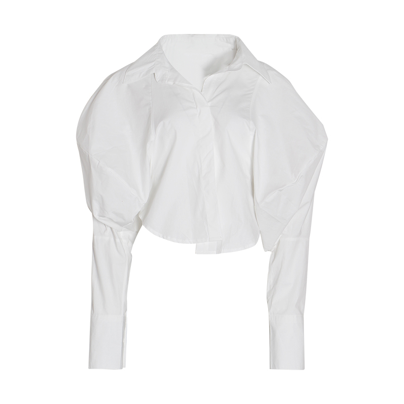 TWOTWINSTYLE Korean Striped Women's Shirt Lapel Collar Puff Sleeve Loose Asymmetrical Casual Blouses Female Fashion 201028