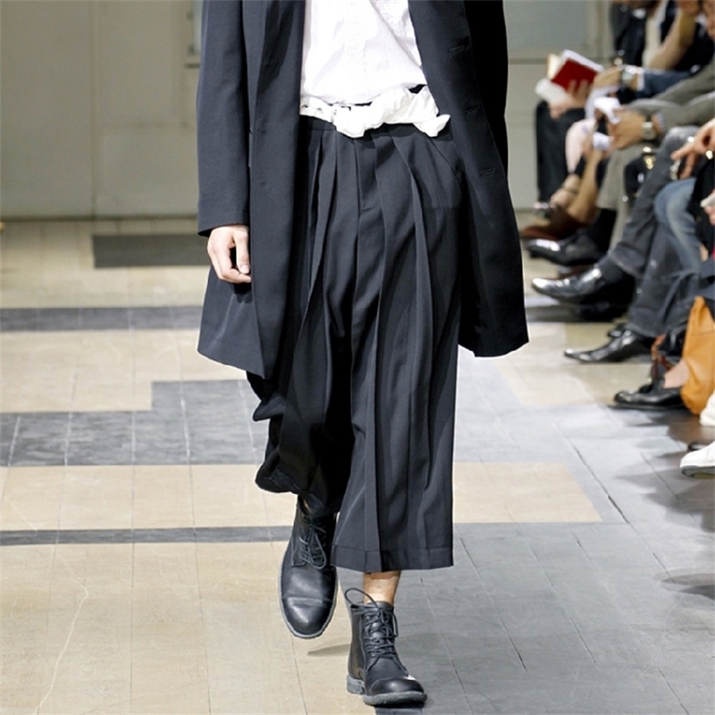 European and American skirt Yamamoto Yoshiji wide leg catwalk trendy men's loose casual pants cropped 201109