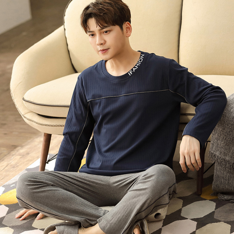 Spring Korean Long Sleeve Pajama Sets for Men Cotton Sleepwear Suit Nightwear Male Loungewear Pyjamas Homewear Home Clothes 201111