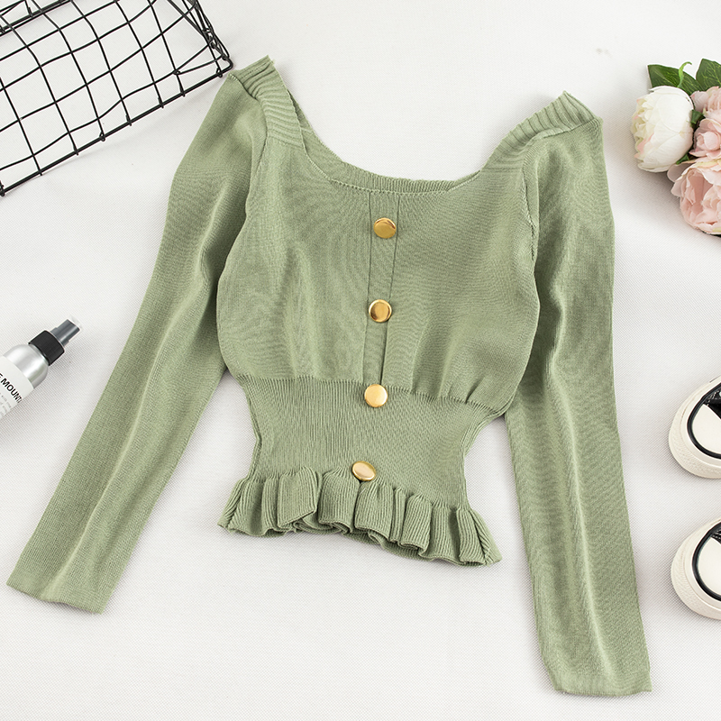 Gagarich Women Sweater Korean Version Long Sleeve Sweet Solid Short Girl Early Autumn Knitted Pullovers 201221