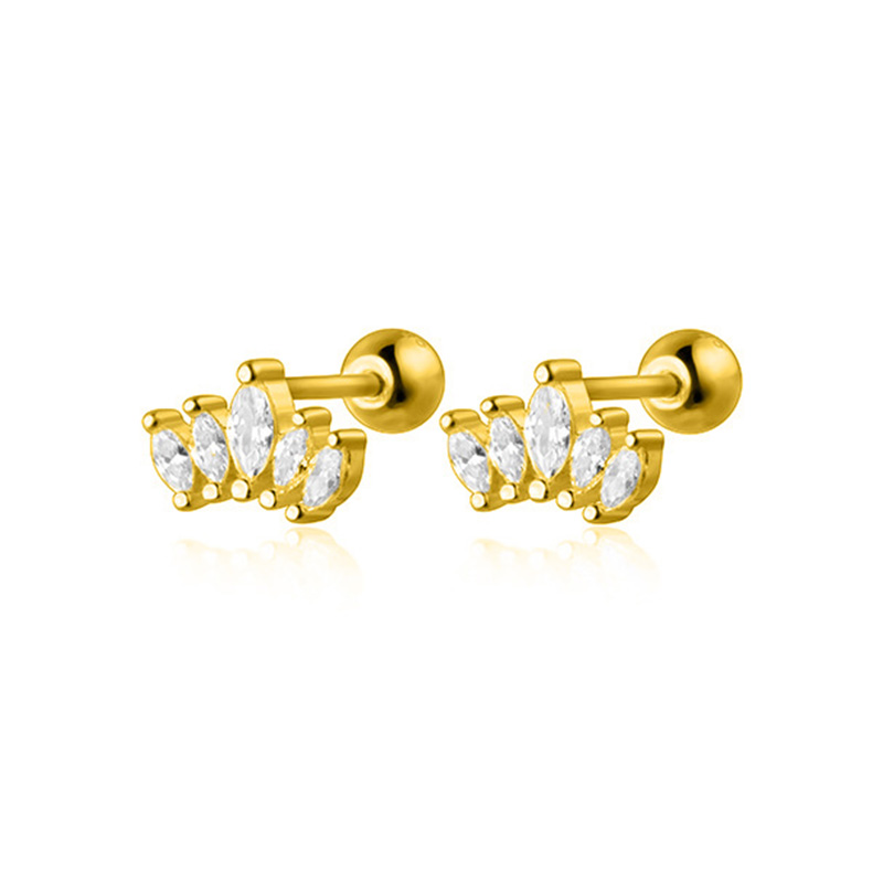 Real 925 Sterling Silver Crown Screw Beads Stud Earrings For Women Children Baby Girls Minimalist Jewelry