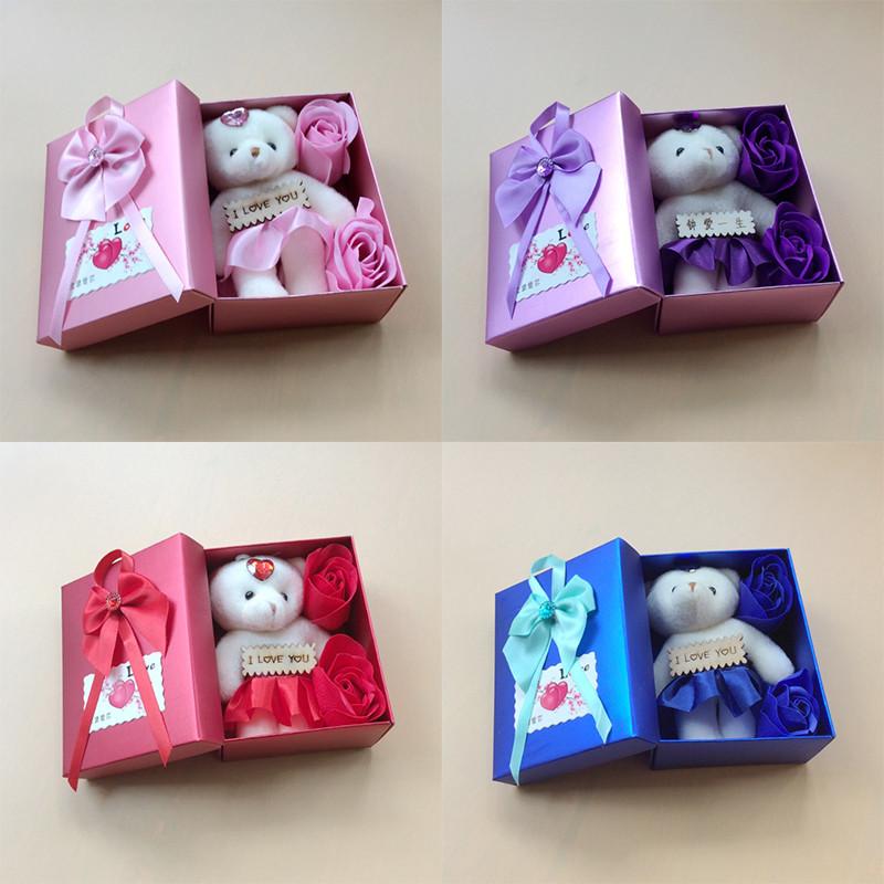 4 Colors Creative Soap Flower Bear Gift Box Valentine's Day Gift Valentines Day Decoration Rose Flower Box Present Free Shipping