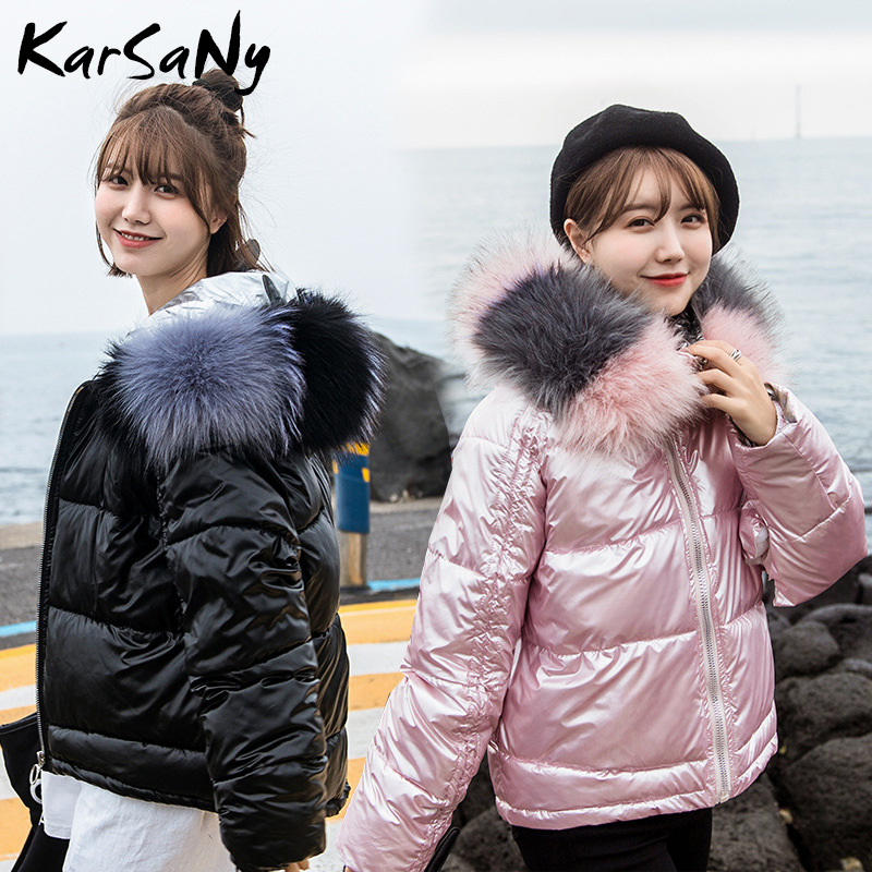 KarSaNy Fashion Winter Jackets Women Parka With Fur Woman Oversize Coat and Jacket Shiny Thicken Warm Coat With Fur Hood 201019