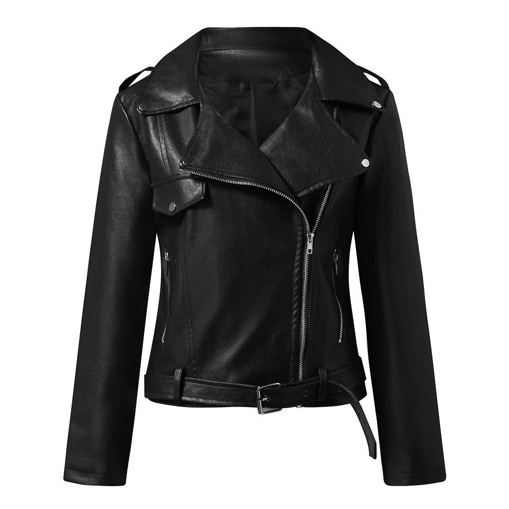 Women Cool Faux Leather Jacket Long Sleeve Zipper Fitted Coat Autumn Fashion Motorcycle Lady Short Jacket Oversized Outerwear40 201019