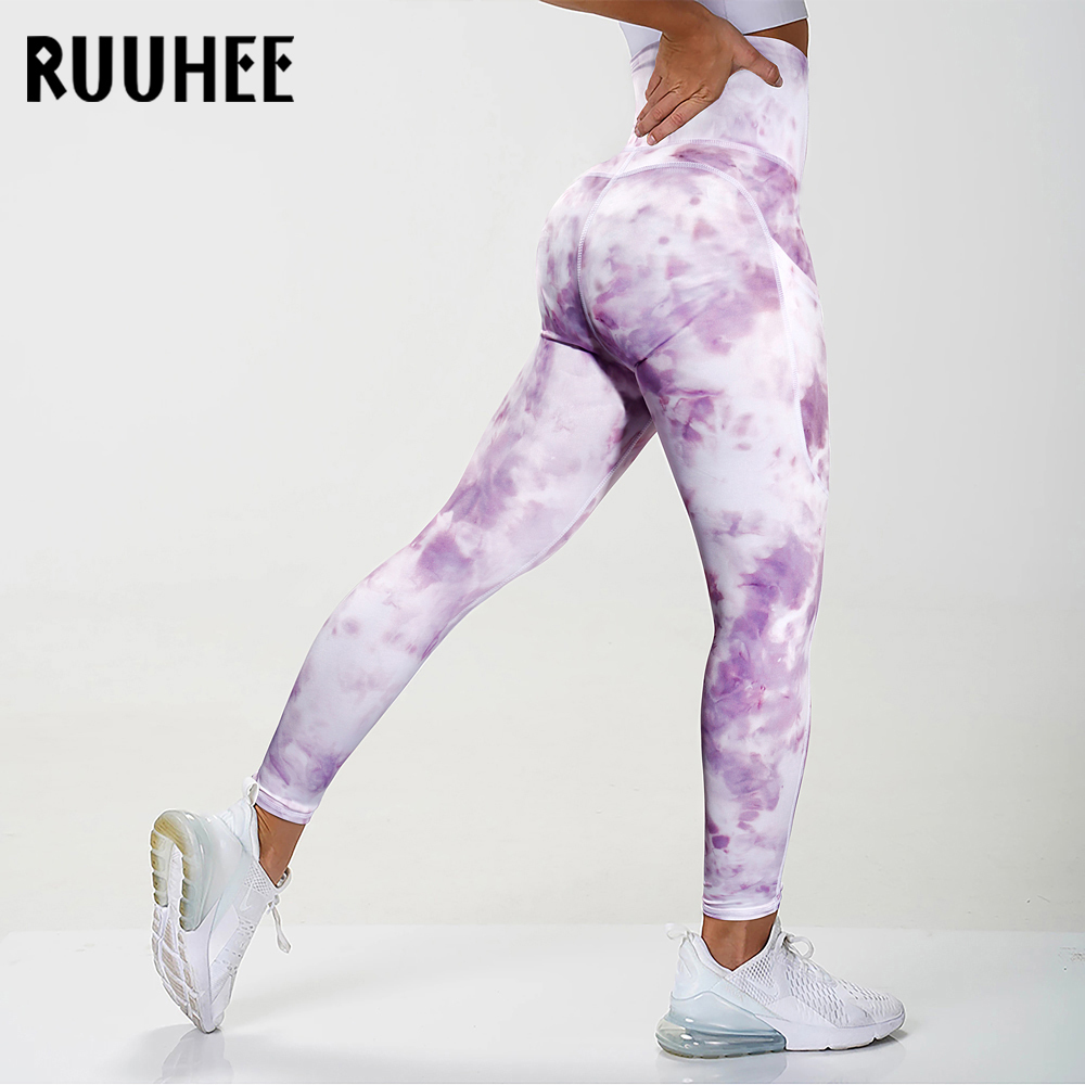 RUUHEE Tie Dye Tight Leggings Sports Women Fitness with Pocket Yoga Pants Stretch Workout Leggings Patchwork Slim Gym Leggings 201202