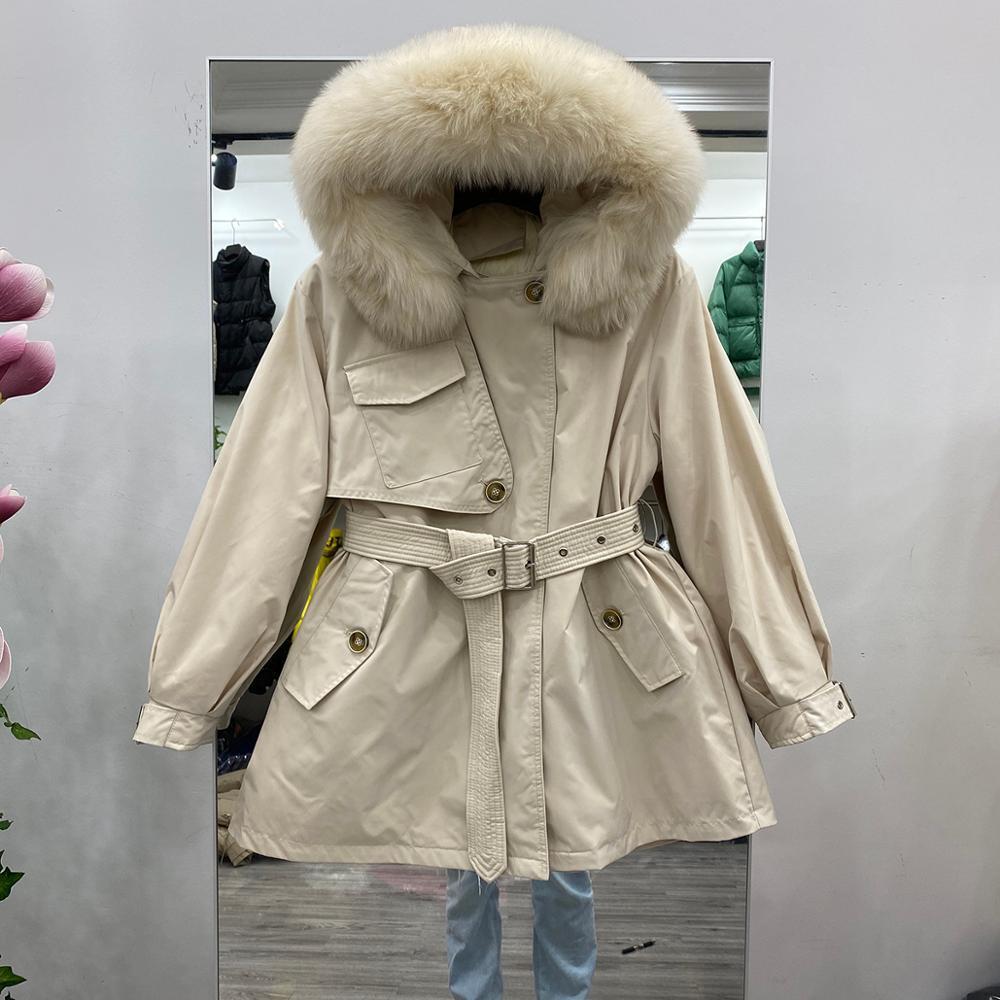 Big Real Fox Fur Collar New Down Parka Winter Jacket Women 90% White Duck Down Jacket Thick Hooded Belt Female Snow Outwear 201019