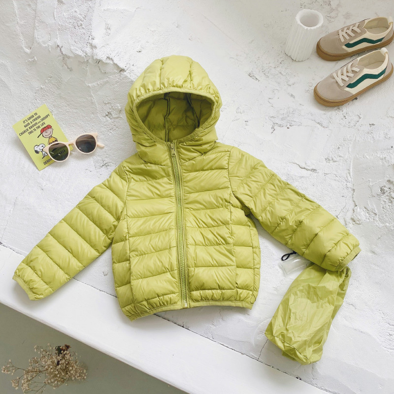 Winter fashion candy color Light down jackets for boys and girls zipper hooded packable all-match down coats 201126