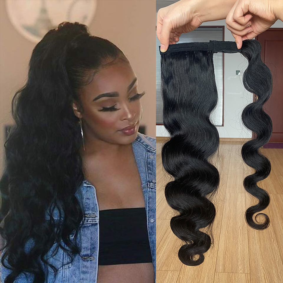 Wrap Around Ponytail Human Hair Brazilian Body Wave Pony Tail Remy Hair Clip In Extensions For Women