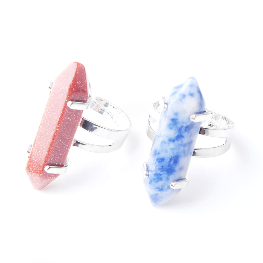 WOJIAER Hexagon Rings Natural Turquoise Lapis Lazuli Gem Stones Healing Reiki Chakra Beads Ring 20mm (0.8") Adjustable BX302