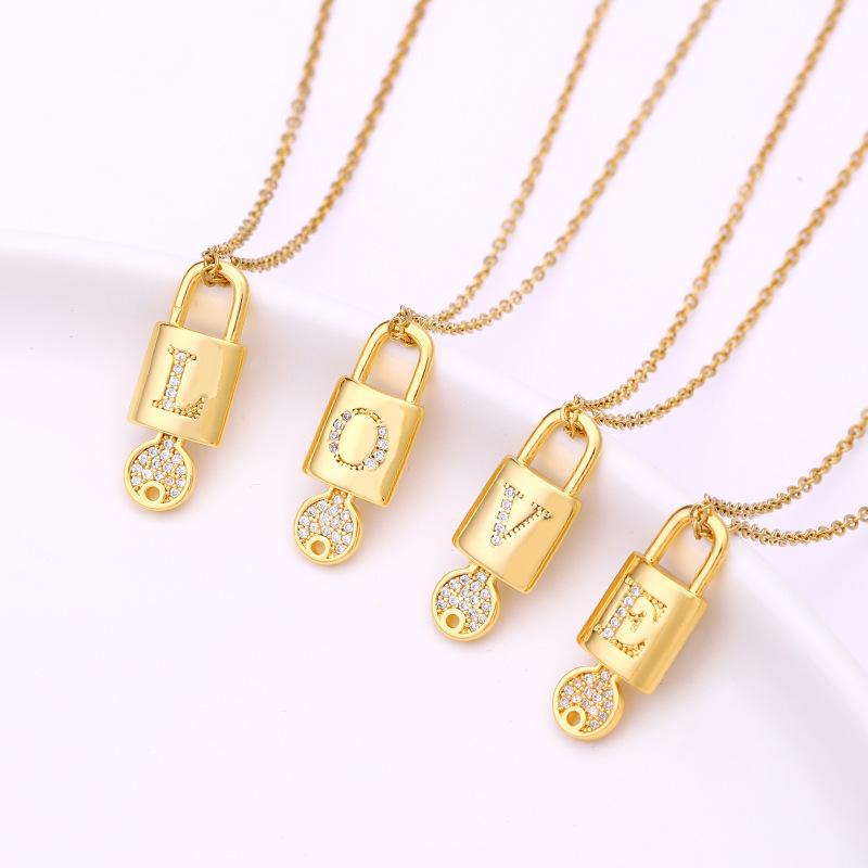 Pendant Necklaces Gold Color Stainless Steel A-z Initial Letter Lock&key Necklace Cubic Zircon Charms Couple Jewlery Valentine's Day Gift
Pendant Necklaces Gold Color Stainless Steel A-z Initial Letter Lock&key Necklace Cubic Zircon Charms Couple Jewlery Valentine's Day Gift