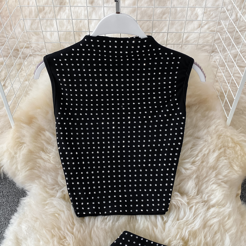 Woman Sexy Club Party Two Piece Sets Clothing Summer Diamond Stand-up Collar Crop Tops High Waist Wrap Skirt Outfits Woman Suits 220217