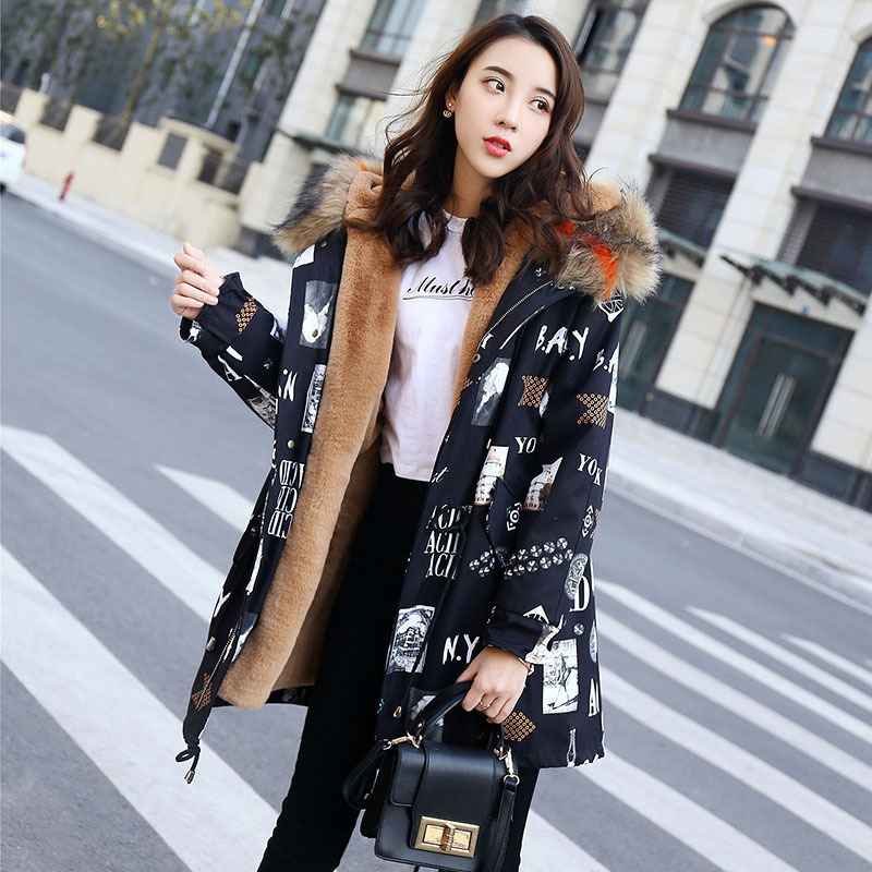 Parka Jacket Women Female Long Fox Fur Liner Raccoon Fur Collar Faux Fur Coat Female Coat Women's Winter Parka 201031