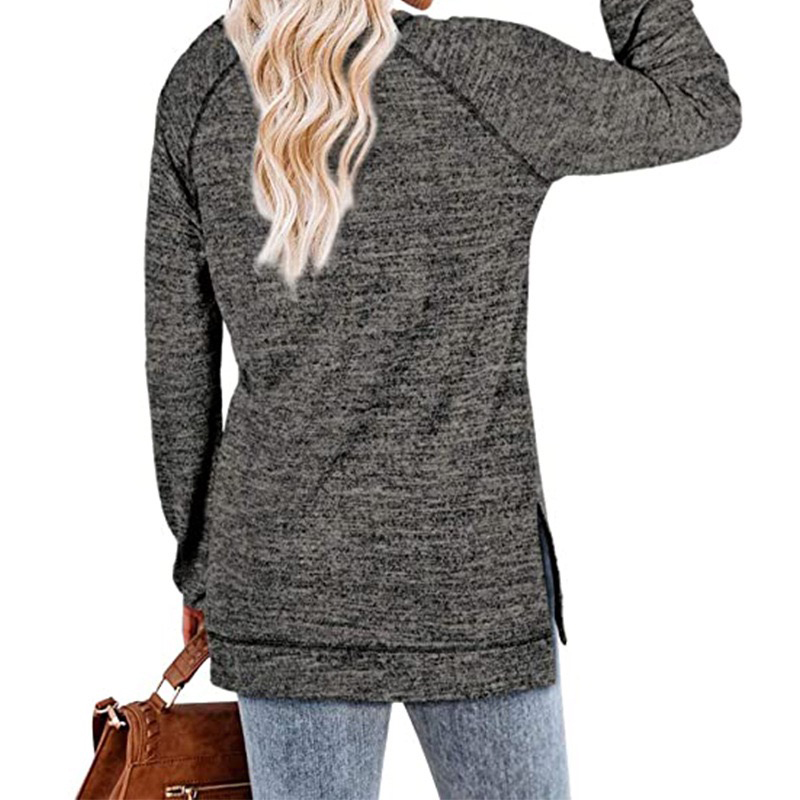 Women Cotton Blouses Crew Neck Fall Long Sleeve Side Split Loose Casual Pullover Tunic Tops T Shirt