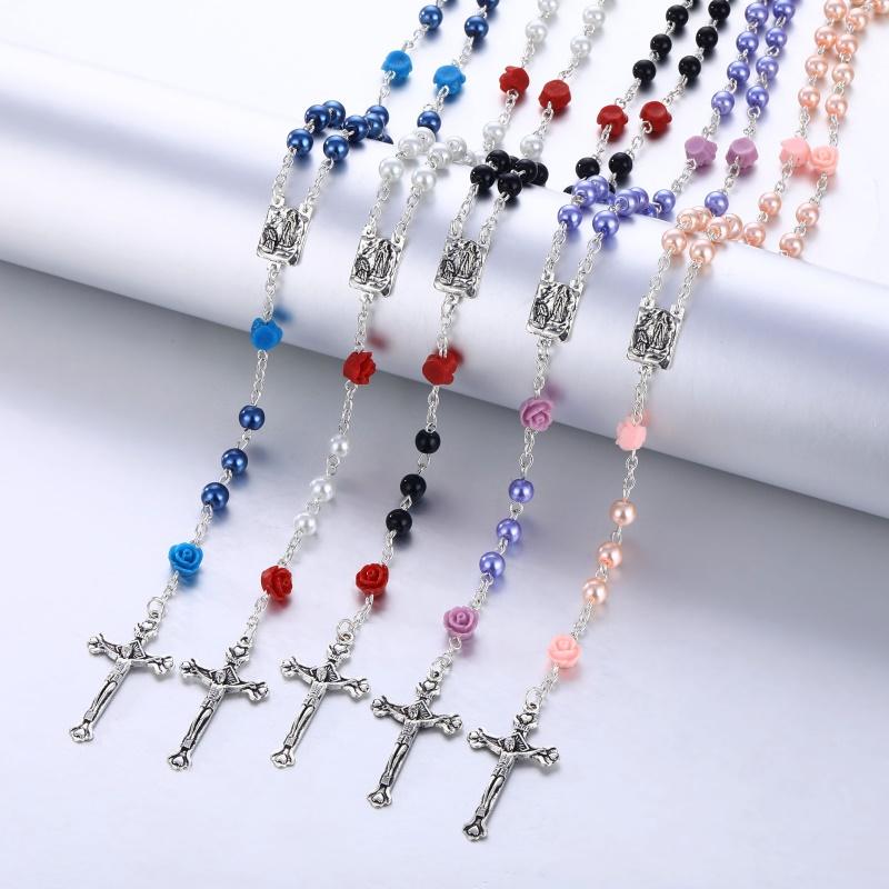Chains 6mm Glass Imitation Pearl Round Beads Rosary Necklace With Rose Flower Beaded Jesus Christ Cross Holy Religious Jewelry
Chains 6mm Glass Imitation Pearl Round Beads Rosary Necklace With Rose Flower Beaded Jesus Christ Cross Holy Religious Jewelry