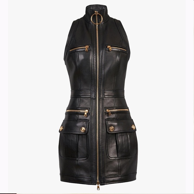 Premium New Style Top Quality Original Design Leather Dress Women's Metal Buckles Classic Sleeveless Dresses Front Zipper, Black
Premium New Style Top Quality Original Design Leather Dress Women's Metal Buckles Classic Sleeveless Dresses Front Zipper, Black