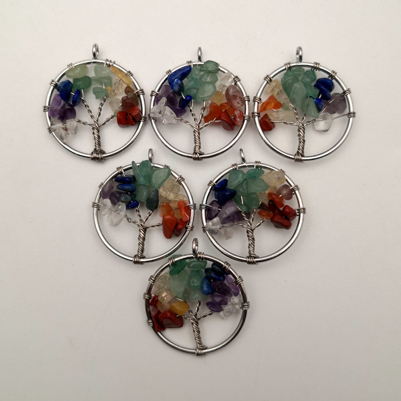 Fashion 30MM Tree of Life 12pc/lot Tree Chakra Reiki Healing Natural Stone Pendant for Jewelry making Necklace accessorie 201013