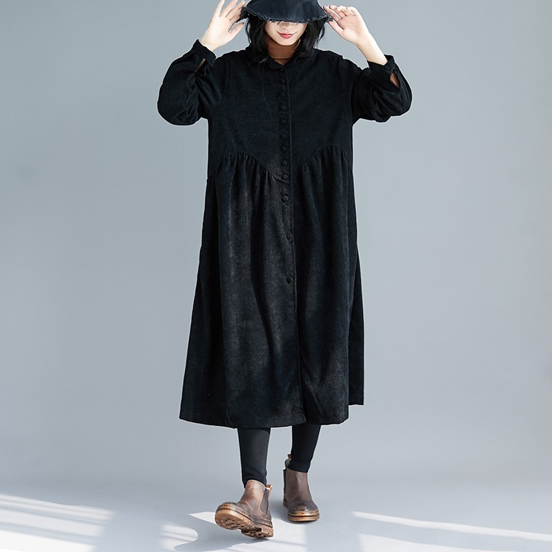 long sleeve plus size corduroy vintage women casual loose autumn winter party elegant shirt dress clothes ladies dresses 201125