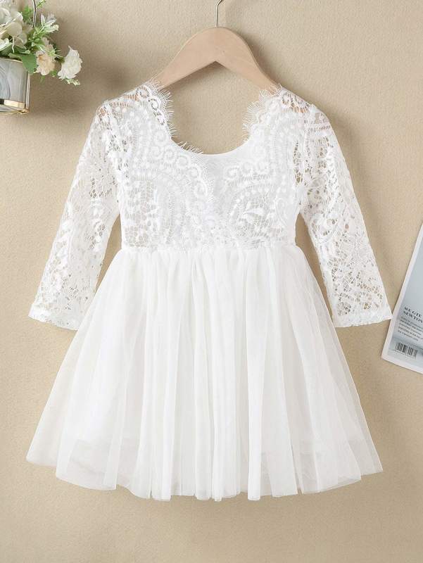 Toddler Girls Lace Bodice Mesh Hem Dress SHE