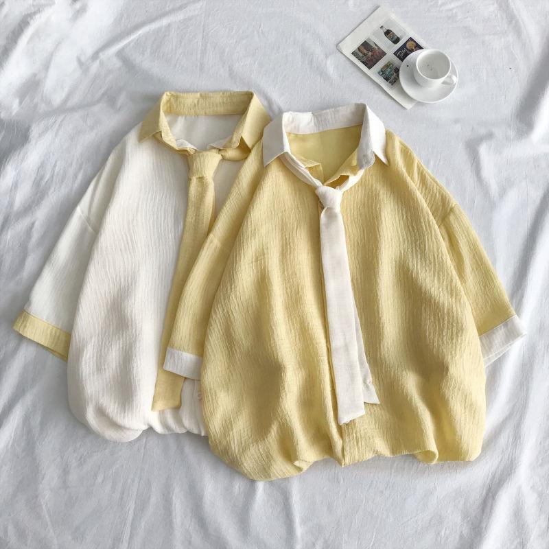 Tie Dress Shirt Men's Fashion Hit Color Business Casual Shirt Streetwear Society Men Wild Loose Short Sleeve Shirts Mens, Yellow
Tie Dress Shirt Men's Fashion Hit Color Business Casual Shirt Streetwear Society Men Wild Loose Short Sleeve Shirts Mens, Yellow