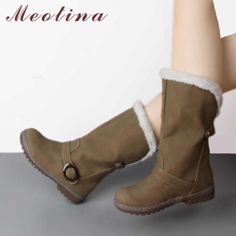 Meotina Winter Snow Boots Women Mid Calf Boots Winter Buckle Plush Warm Ladies Leisure Shoes Brown Black Large Size 34-46
Meotina Winter Snow Boots Women Mid Calf Boots Winter Buckle Plush Warm Ladies Leisure Shoes Brown Black Large Size 34-46